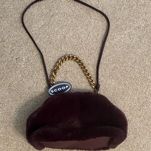 Faux Fur Scoop Crossbody Bag in Deep Burgundy